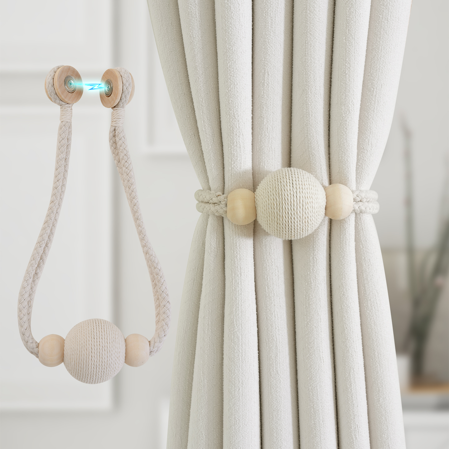 窗帘绑带一对装简约轻奢高档棉绳纱帘捆绑束创意磁吸窗帘扣K-363