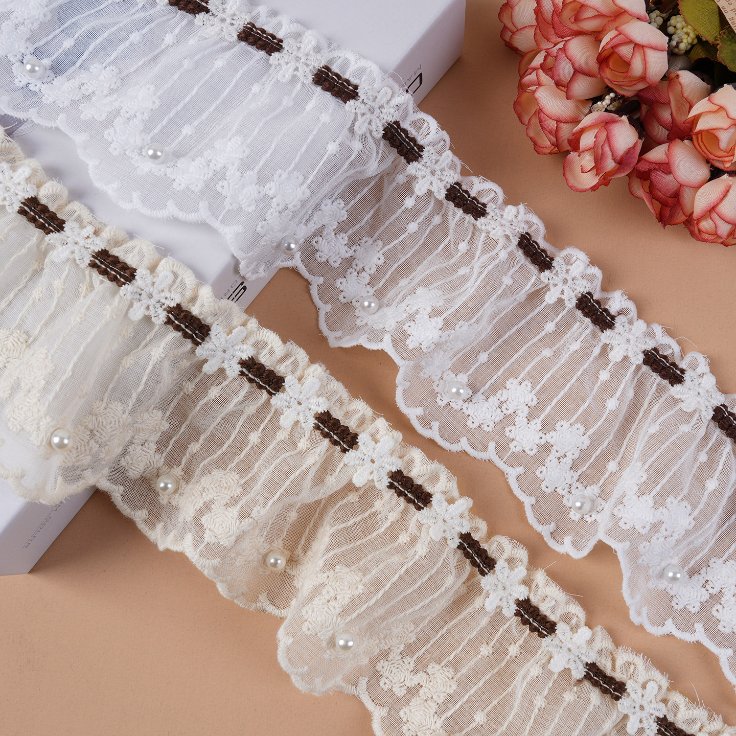 窗帘花边立边法式简约侧边高品质绣花水溶边服装装饰辅料M-1078