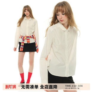 松弛感休闲气质长袖 女春季 百搭叠穿上衣 白色老钱风衬衫 UNRETRO