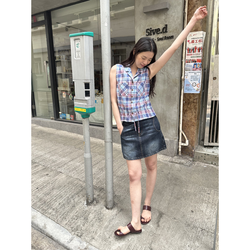 UNRETRO小A字短款牛仔半身裙