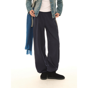 女秋冬抽绳直筒宽松运动长裤 UNRETRO二胖工作室 复古束脚针织卫裤