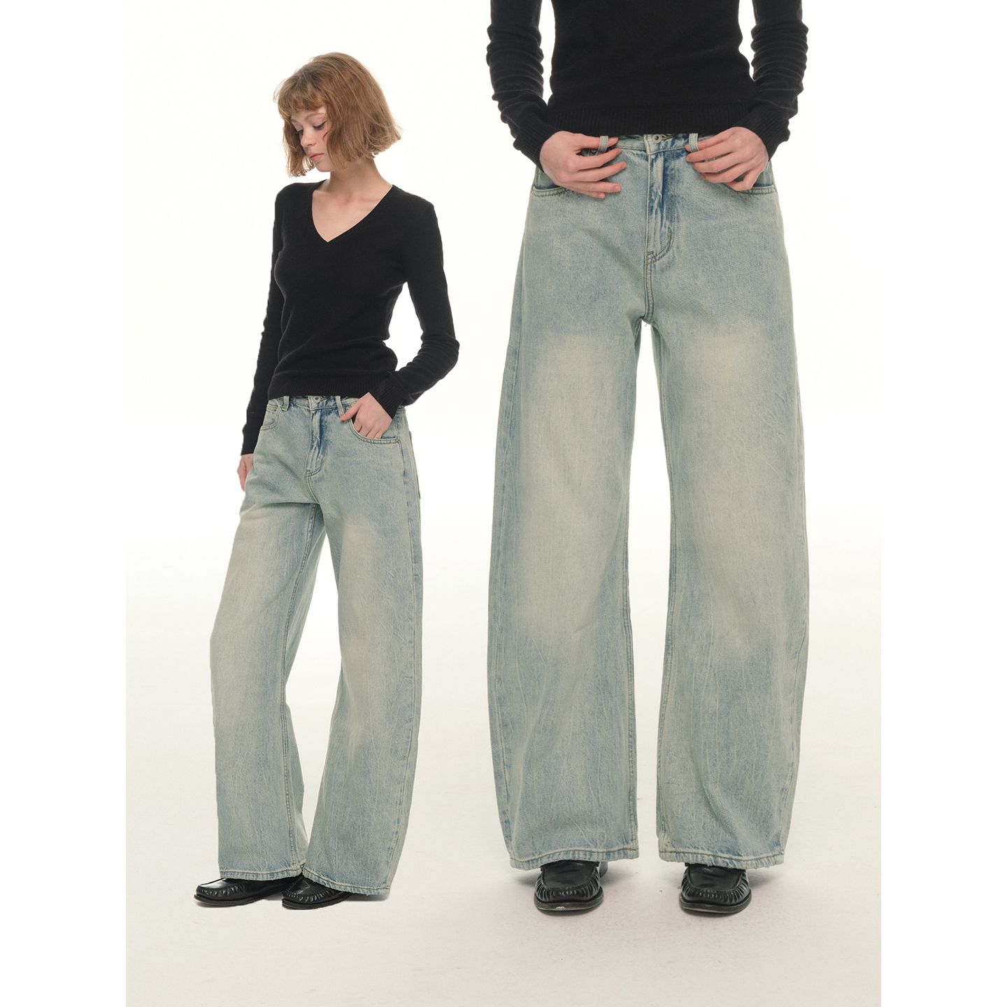 UNRETRO美式复古宽松直筒牛仔裤