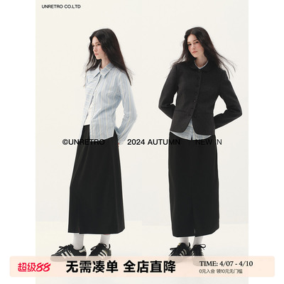 UNRETRO黑色修身直筒半身裙女