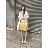 UNRETRO微皱肌理感复古松紧腰碎花半身裙女小个子甜酷辣妹A字中裙