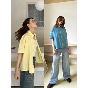 衬衫 UNRETRO 多巴胺穿搭美式 学院风短袖 叠穿上衣衬衣 女春秋短款