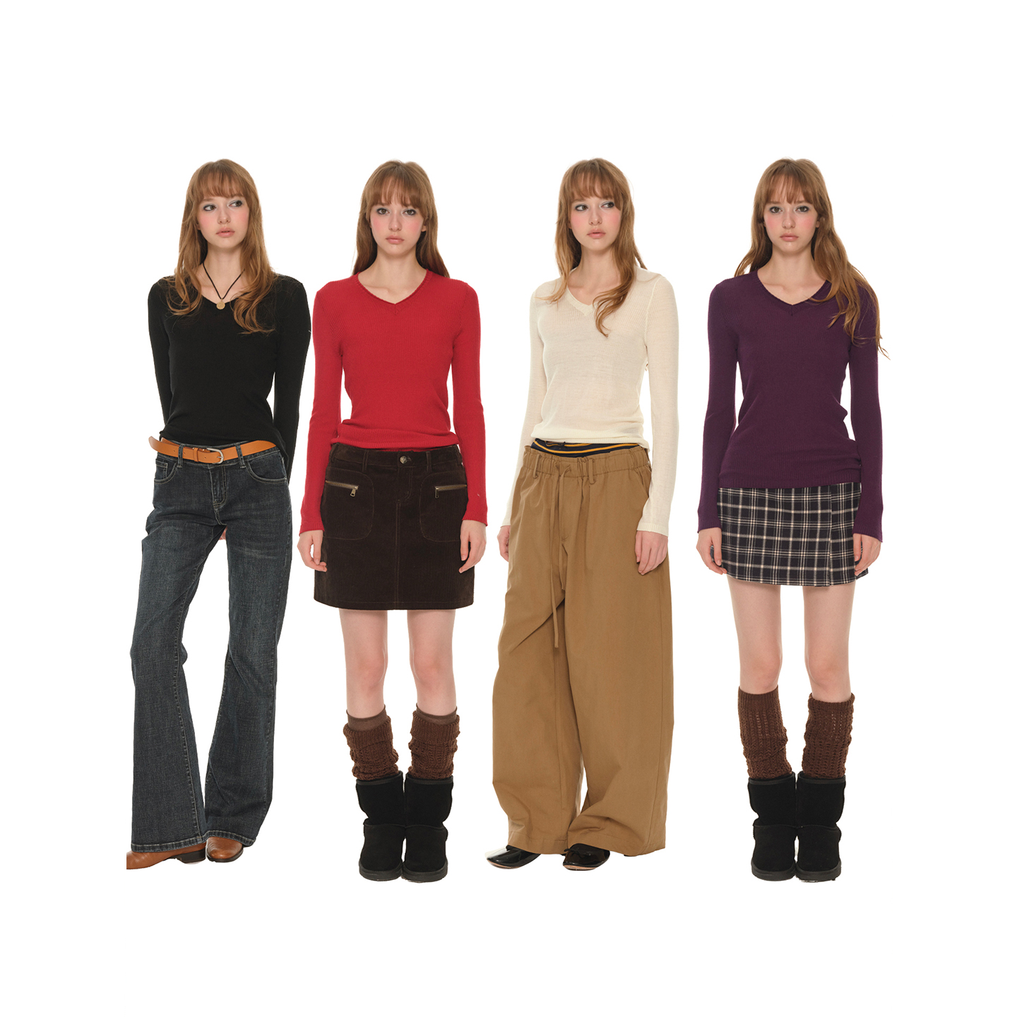 UNRETRO纯羊毛V领长袖打底衫女