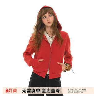 外套女秋运动长袖 复古新年红色短款 拉链卫衣 360G重磅美式 UNRETRO