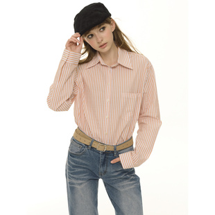 衬衫 复古宽松落肩条纹长袖 女小个子休闲叠穿内搭衬衣 秋季 UNRETRO