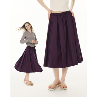 UNRETRO 半身裙女秋冬小个子紫色百搭A字伞裙 棉感松紧腰百褶短款
