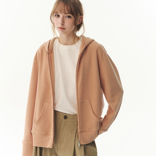 UNRETRO春秋美式 卫衣女宽松落肩Oversize拉链外套 华夫格连帽开衫