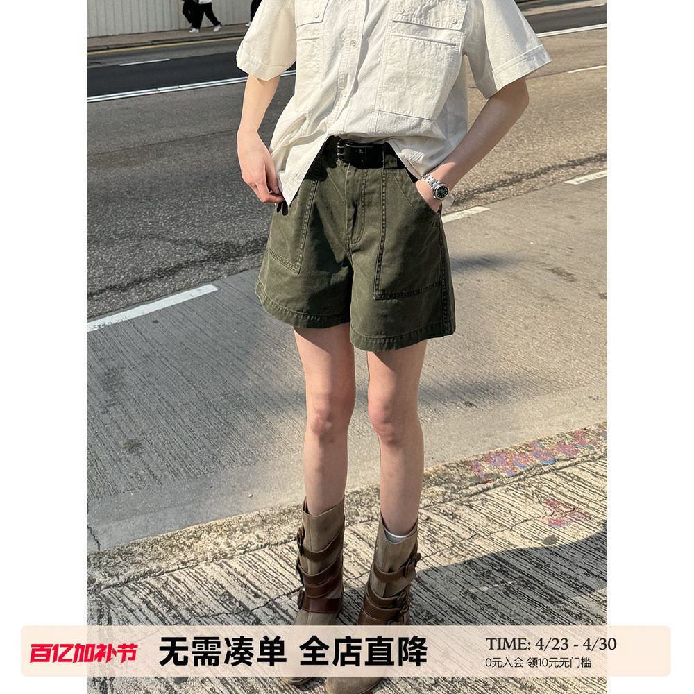 UNRETRO 美式复古高腰阔腿工装短裤女夏小个子显瘦甜酷辣妹热裤