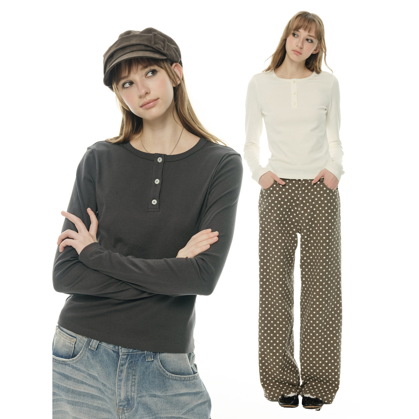 UNRETRO基础亨利领白色气质长袖T恤女修身显瘦百搭设计感打底内搭,女装/女士精品,T恤,淘宝优惠券,粉丝福利购,淘宝优惠卷