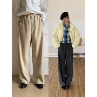 复古直筒垂感毛呢休闲裤 羊毛混纺 UNRETRO 松紧腰香蕉裤 清仓