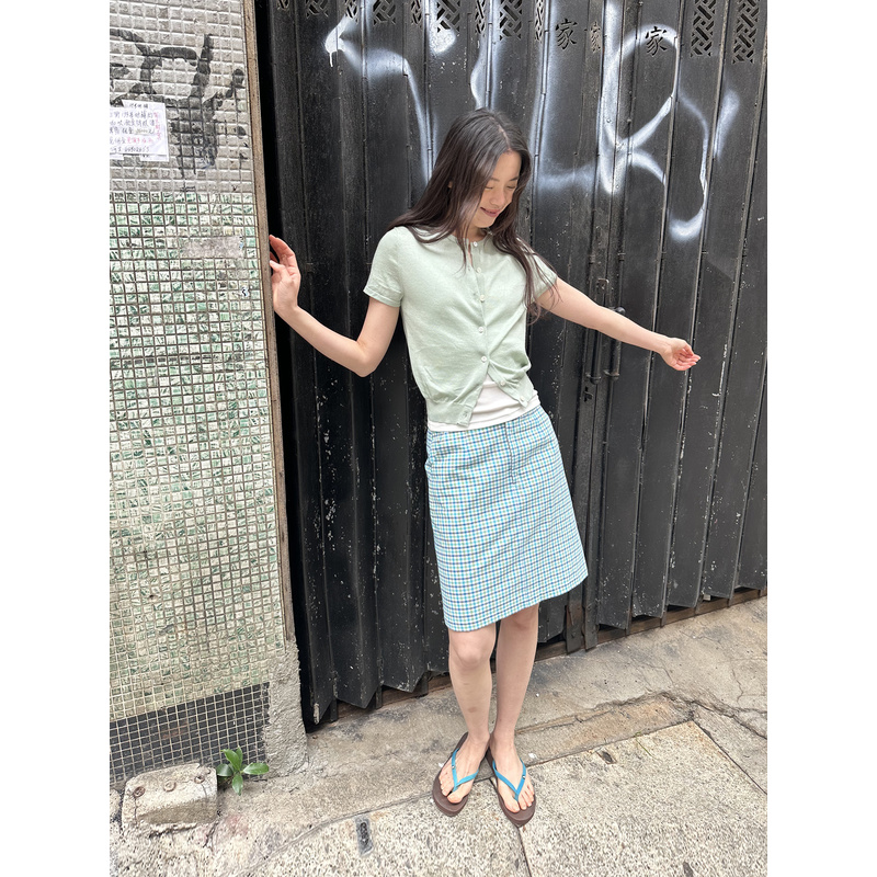 UNRETRO古高腰直筒格纹半身裙