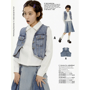 牛仔马甲女叠穿宽松小个子无袖 复古短款 UNRETRO 马夹背心 清仓