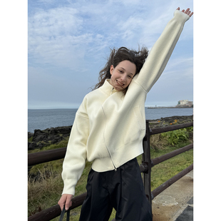 复古宽松上衣 UNRETRO 简约慵懒vibe针织开衫 毛衣外套女秋冬季 美式