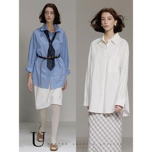 清仓 衬衫 UNRETRO 长袖 女通勤宽松休闲衬衣 春秋复古简约基础款