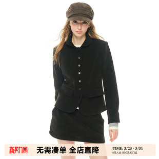 富家千金 外套短裙套装 黑色小香风套装 西装 女早春新款 UNRETRO