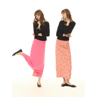 UNRETRO 复古松紧腰直筒碎花半身裙女高腰显瘦A字长裙 双面穿