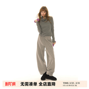 女春秋宽松直筒运动休闲裤 UNRETRO 可调节灰色抽绳束脚针织卫裤
