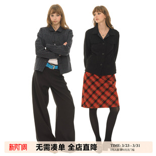 型上衣女春秋夹克格纹外套 复古灯芯绒黑色小版 UNRETRO 双面穿