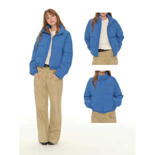 新款 羽绒服女冬季 保暖小个子外套加厚面包服 蓝色立领短款 UNRETRO