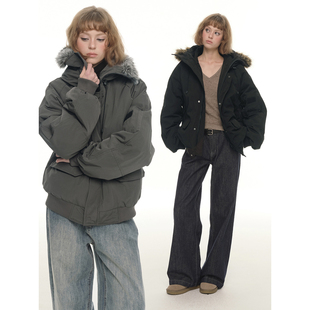保暖加厚宽松休闲短款 UNRETRO 新款 廓形灰色羽绒服女冬季 外套 工装