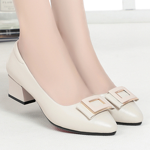 意尔康2026春季新款女单鞋正品真皮女鞋时尚休闲中跟粗跟软牛皮鞋