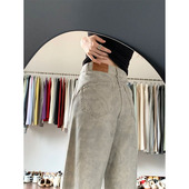 复古美式 牛仔裤 女秋季 大码 胖mm梨形身材宽松高腰显瘦直筒阔腿裤 子