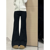 胖mm高腰弹力显瘦梨形身材喇叭裤 黑色高腰微喇牛仔裤 女春秋大码