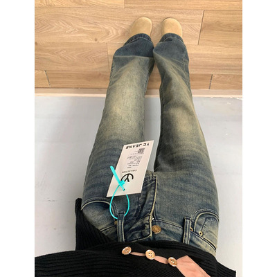 美式高街辣妹高腰微喇叭牛仔裤女秋季新款复古蓝弹力显瘦马蹄长裤