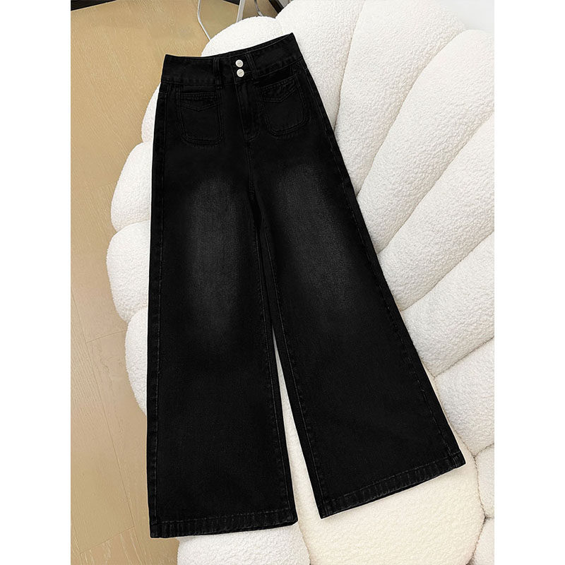 黑色直筒牛仔裤女冬季加绒加厚大码胖mm宽松显瘦高腰垂感阔腿裤子,女装/女士精品,牛仔裤,淘宝优惠券,粉丝福利购,淘宝优惠卷