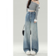 高腰显瘦宽松拖地裤 美式 新款 女2026春季 子 复古蓝色烫钻阔腿牛仔裤
