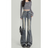 子 秋冬高腰百搭显瘦小个子紧身裤 复古蓝微喇叭牛仔裤 女2025新爆款