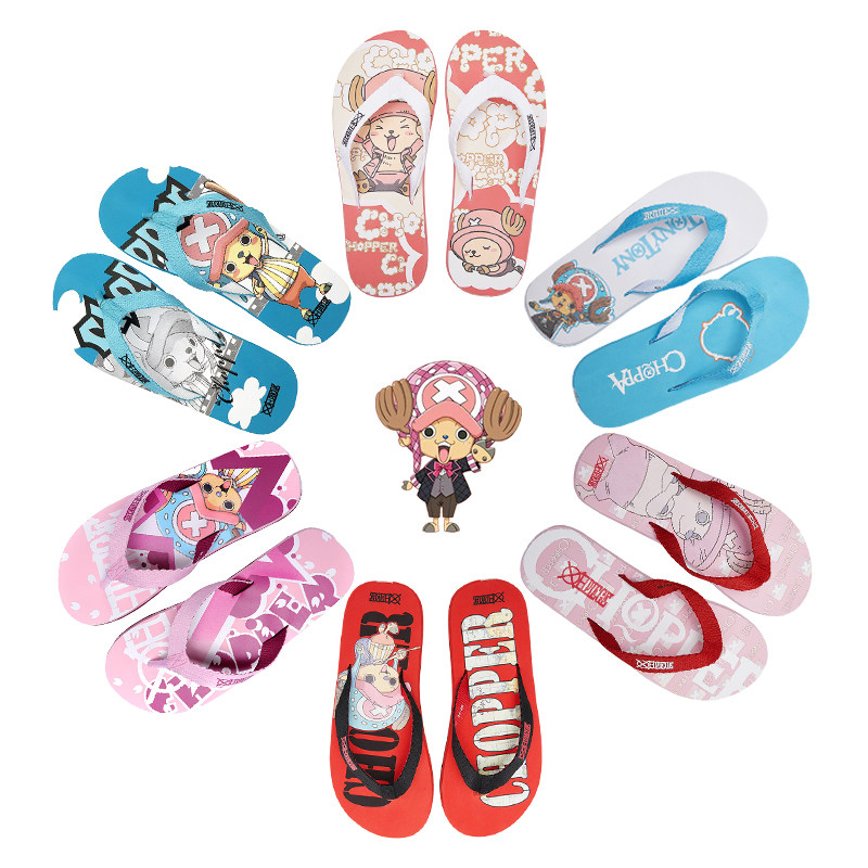 户外卡通动漫印花夹脚人字拖沙滩耐磨潮流男女情侣防滑布带凉拖鞋