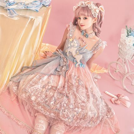 温柔限定原创设计云端游乐园刺绣印花少女粉可爱呲甜Lolita连衣裙