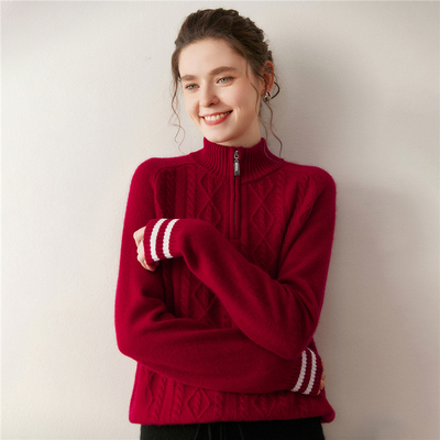 半开领加厚拉链毛衣女2025秋冬翻领羊绒外套高级感宽松气质羊毛衫