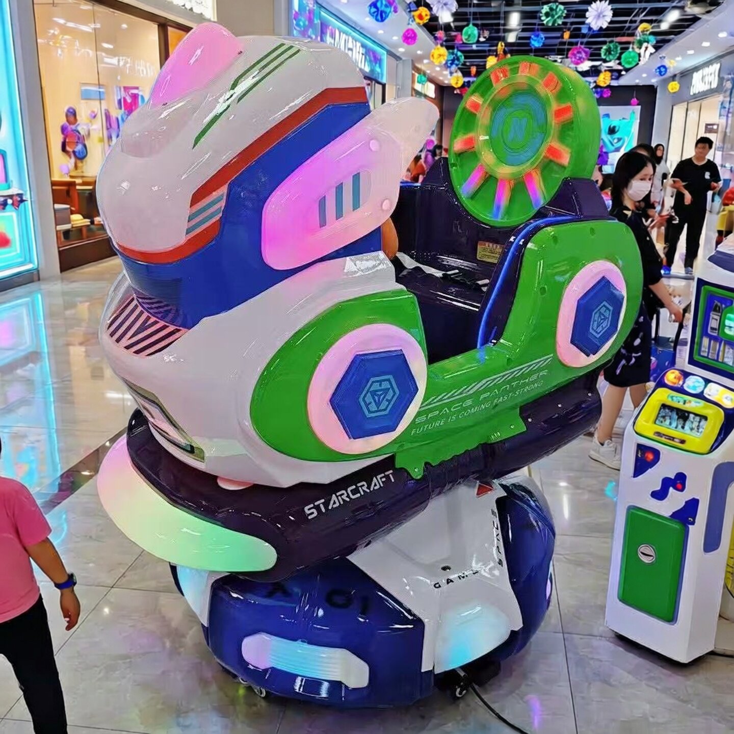 新款商用旋转升降星际战士摇摇车投币电动游乐场黑豹摇摆机小孩车