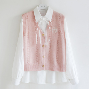 短款 开衫 甜美上衣马夹 无袖 学院风V领针织马甲背心女2025秋冬新款