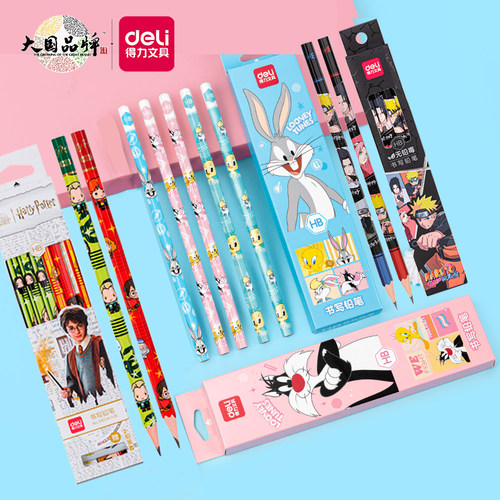 得力兔巴哥铅笔hb卡通可爱火影忍者安全无毒2B小学生写字画铅笔