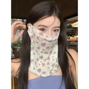 高颜值碎花防晒面罩全脸护颈轻薄透气面纱夏户外显脸小防晒口罩