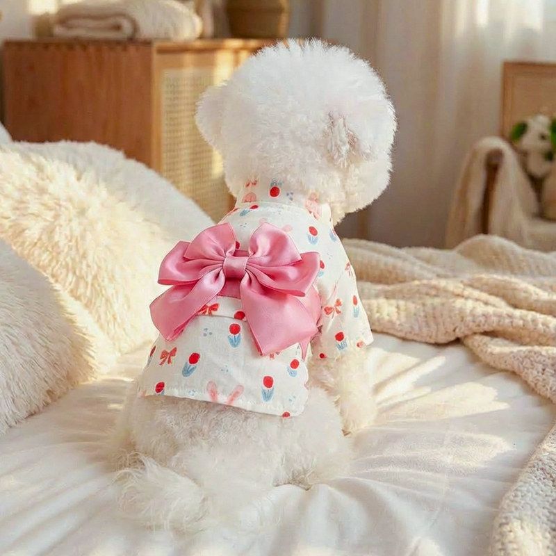 PETCIRCLE宠物春夏新款小型犬幼犬狗猫舒适花火大会浴衣-粉蝴蝶结