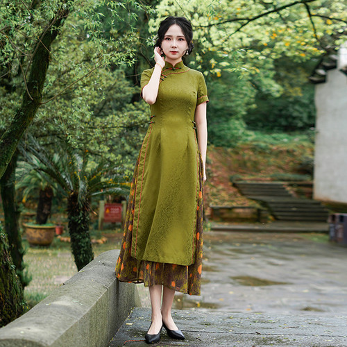 如意风夏季新款复古新中式国风改良旗袍大气显瘦奥黛旗袍女26R695