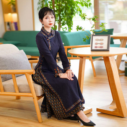 如意风冬季新款改良旗袍连衣裙修身显瘦复古时尚新中式裙子24R647