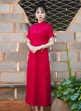 如意风夏季新款红色送考旗袍连衣裙新中式简单气质改良旗袍25R623
