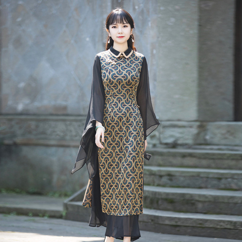 如意风夏季长裙女流行款连衣裙长款遮肉改良旗袍气质新中式裙子