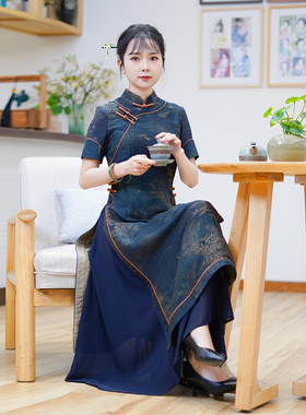 如意风夏季新款中国风奥黛旗袍连衣裙民国复古修身舒适裙子24R537