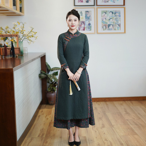 如意风冬季新款民国复古改良旗袍裙女新中式气质中长款旗袍24R683
