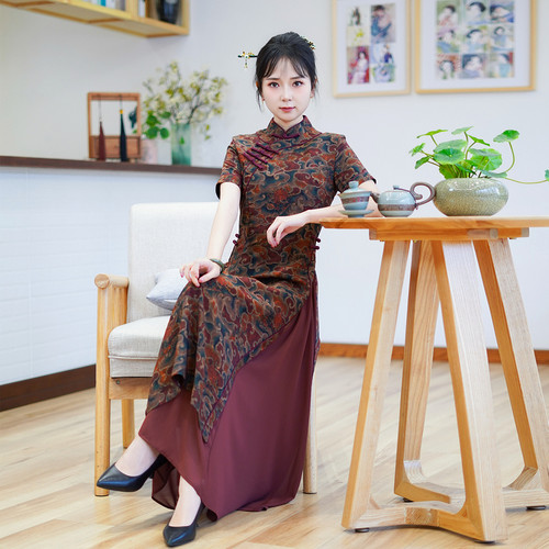 如意风夏季新款中国风奥黛旗袍连衣裙民国复古修身舒适裙子24R551