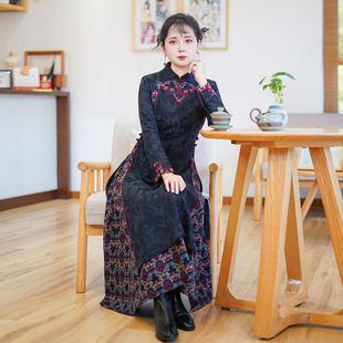 如意风新款中式国风连衣裙修身收腰漂亮长款奥黛改良旗袍女25R711